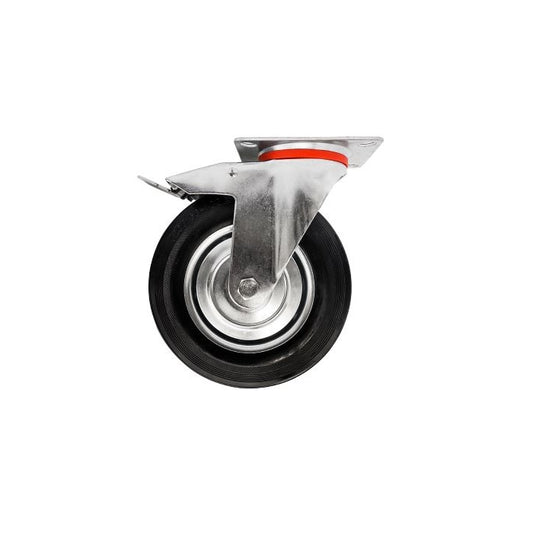 Ø 75 mm | Swivel castor with brake: metal rubber, mounting plate, roller bearing, load capacity 50 kg | 4003-75