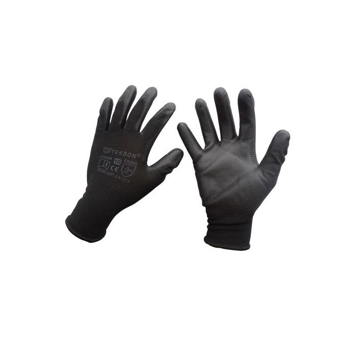 Tekson universal work gloves with polyurethane, 12 pairs | Black