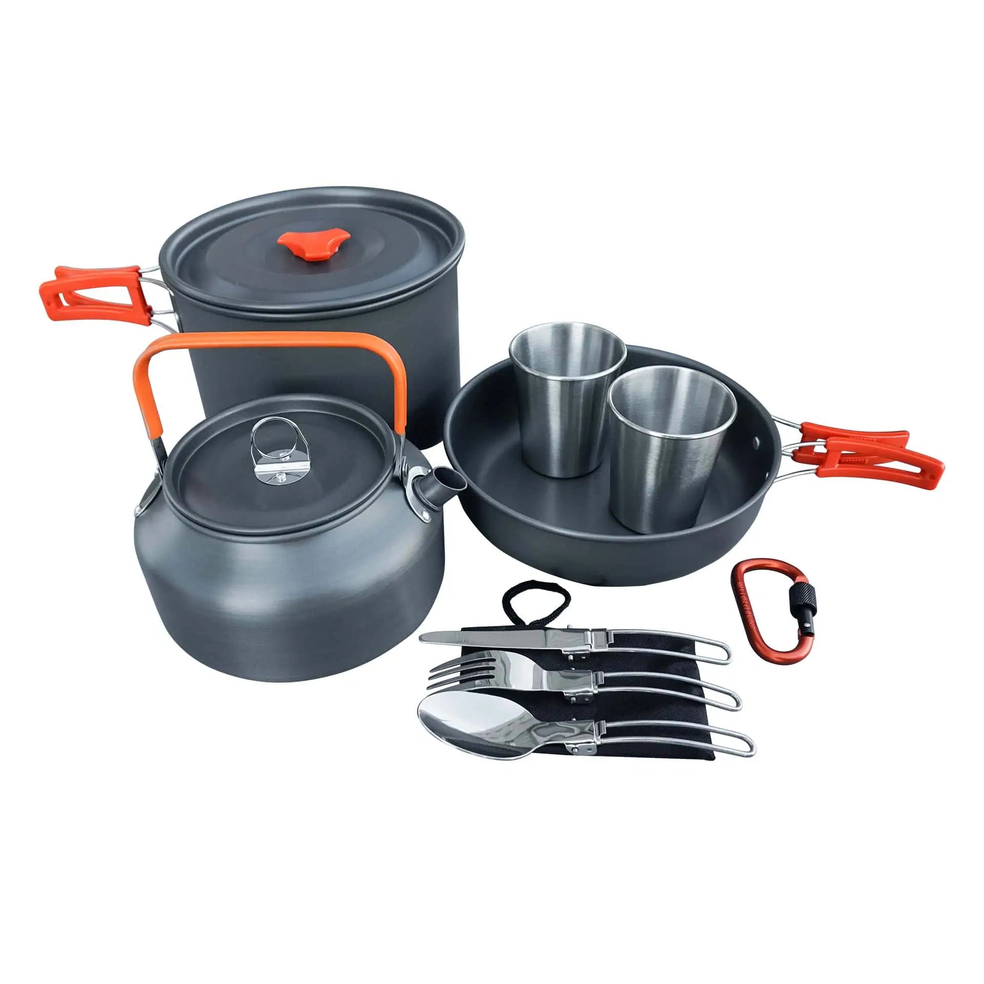 Camping Kochgeschirr Topfset, mit Tassen, Wasserkocher, Besteck, Outdo –