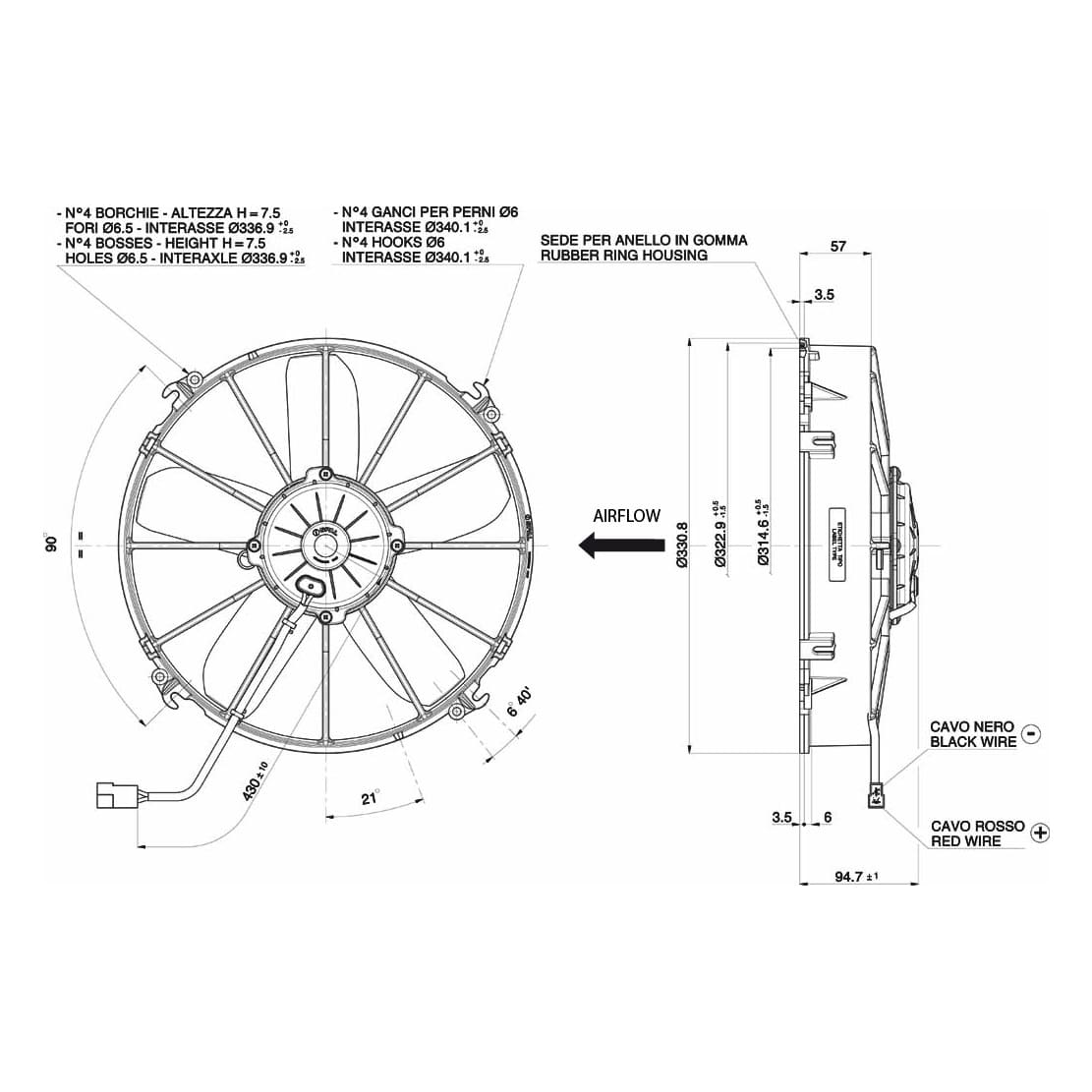 Spal Lüfter 24V, 305 MM, drückend | VA01-BP70/LL-36S