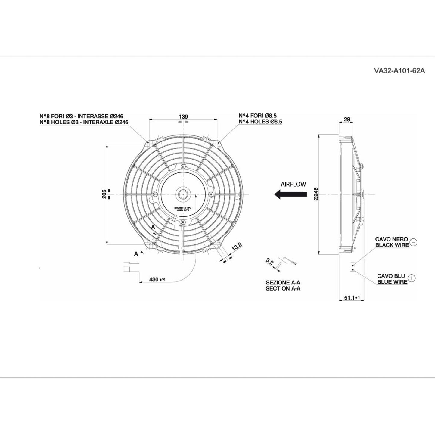 Spal Lüfter 12V, 225 MM, drückend | VA07-AP12/C-31S