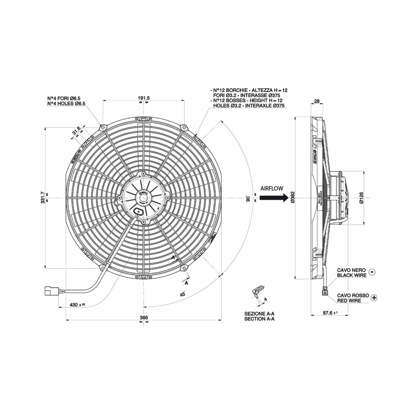 Spal Lüfter 12V, 350 MM, saugend | VA08-AP70/LL-23MA