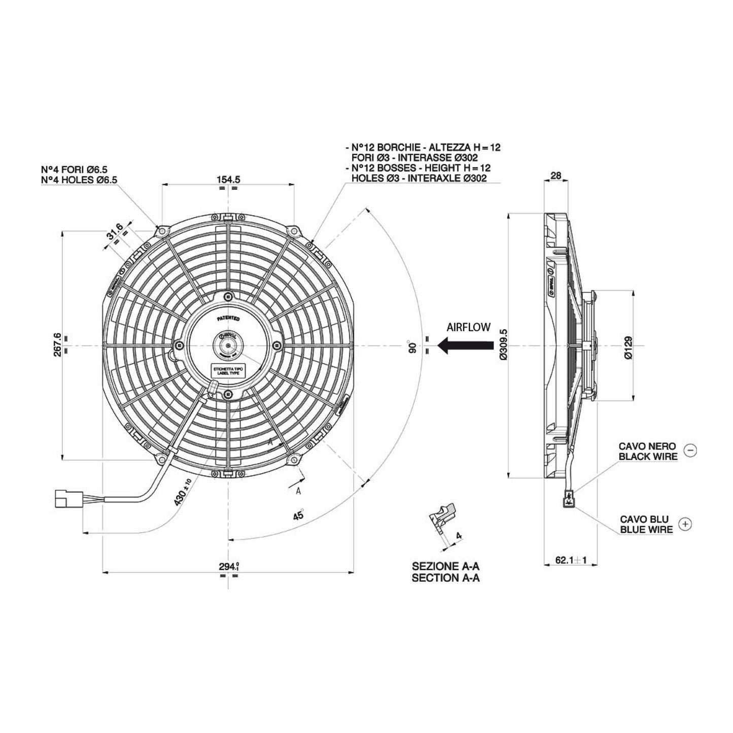 Spal Lüfter 12V, 280 MM, drückend | VA09-AP50/C-27S