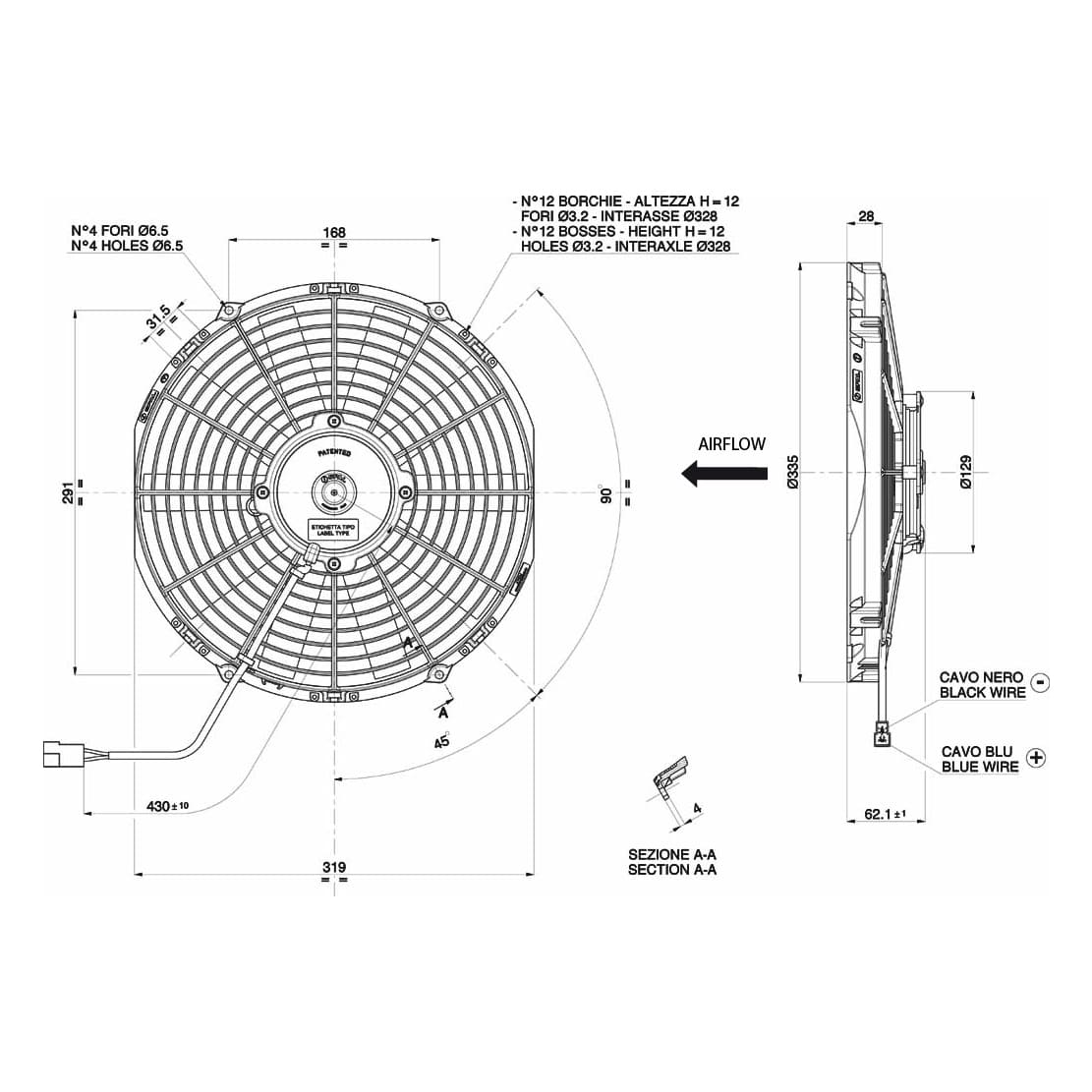 Spal Lüfter 12V, 305 MM, drückend | VA10-AP50/C-25S