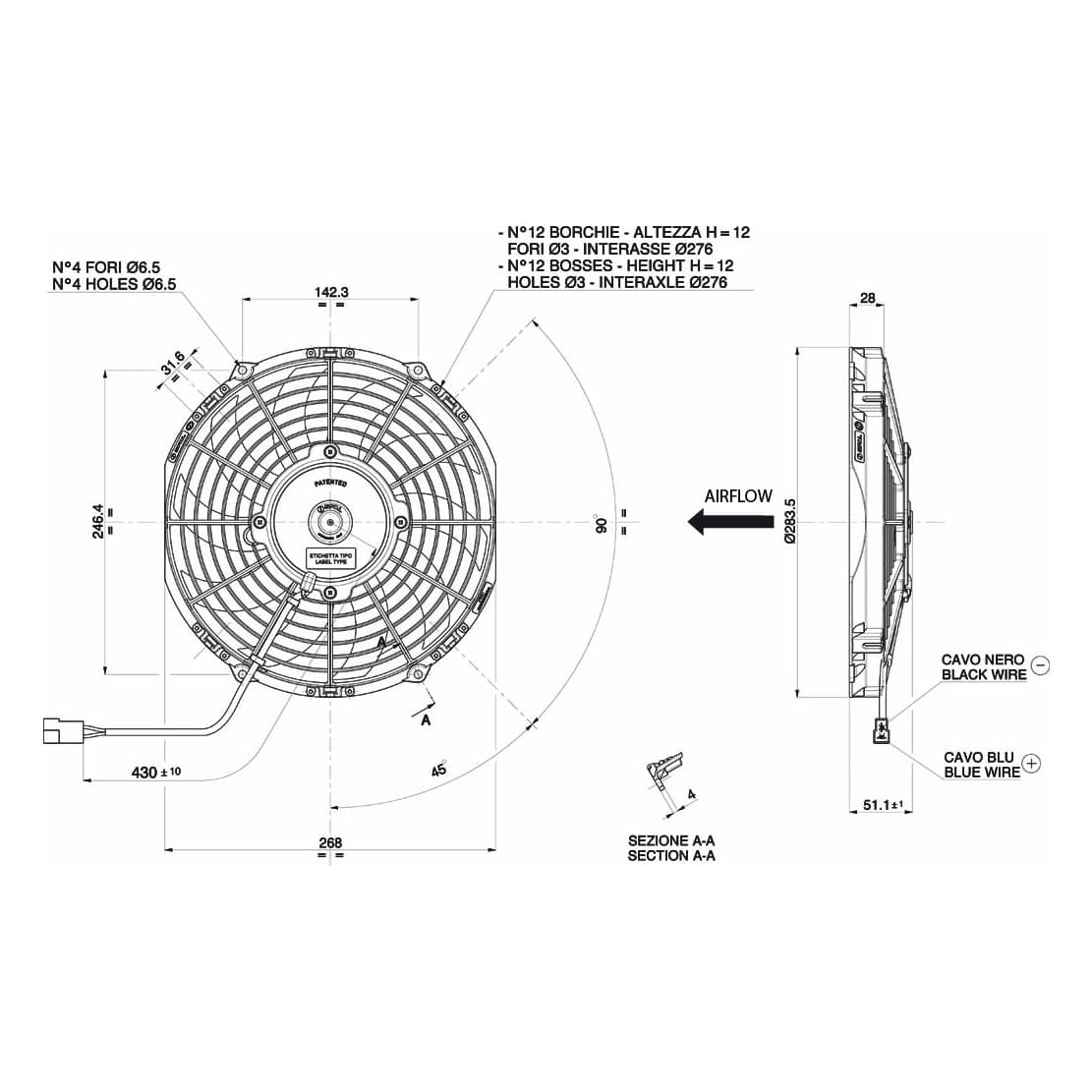 Spal Lüfter 12V, 255 MM, drückend | VA11-AP7/C-57S