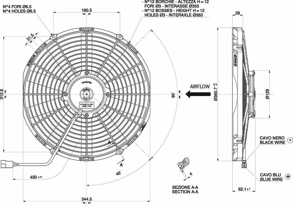 Spal Lüfter 12V, 330 MM, drückend | VA13-AP51/C-35S