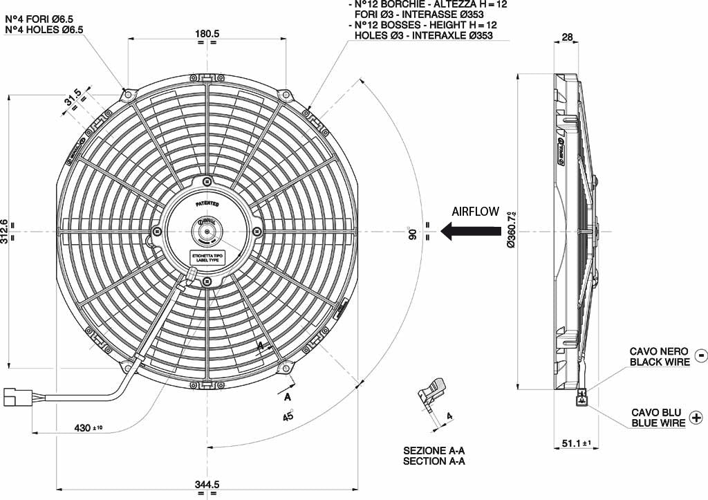 Spal Lüfter 12V, 330 MM, drückend | VA13-AP9/C-35S