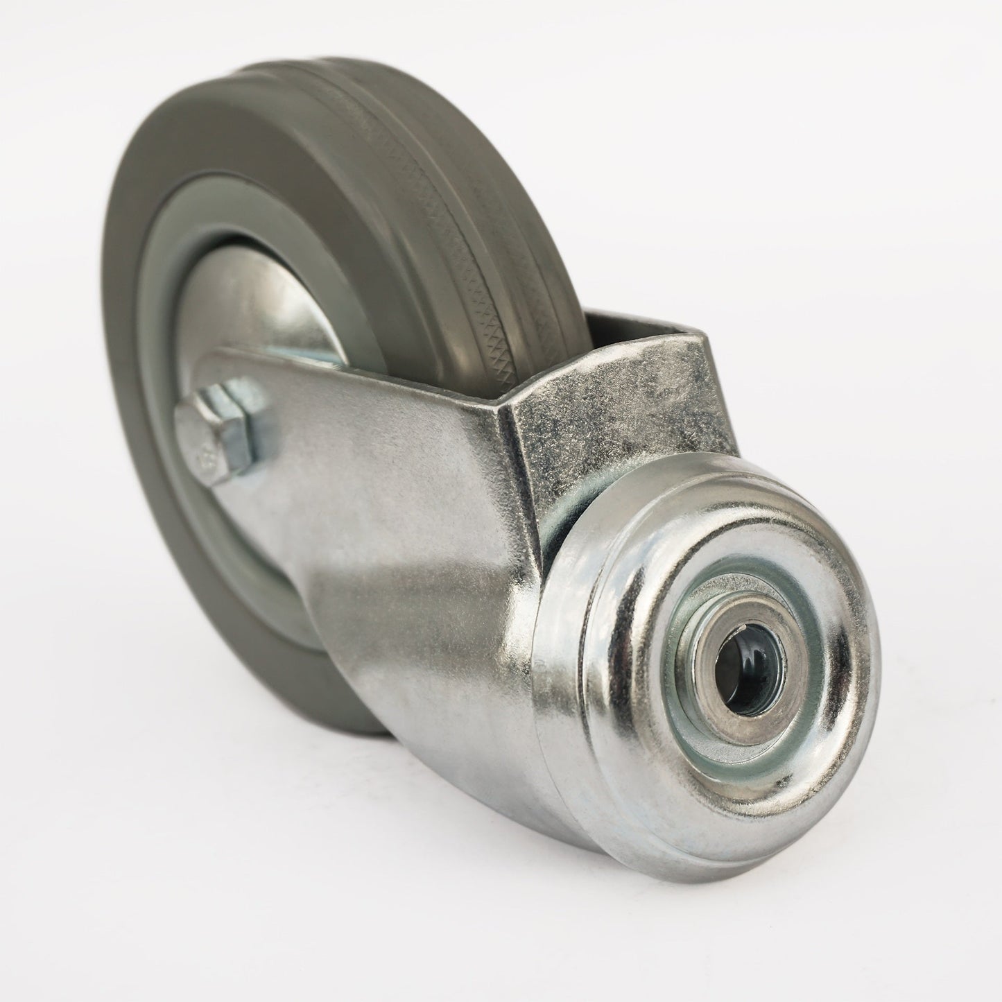 Widok mocowania zestawu kołowego obrotowego  Ø 75 mm bez hamulca: tworzywo guma, na otwór, łożysko ślizgowe, nośność 25 kg | 3056-75