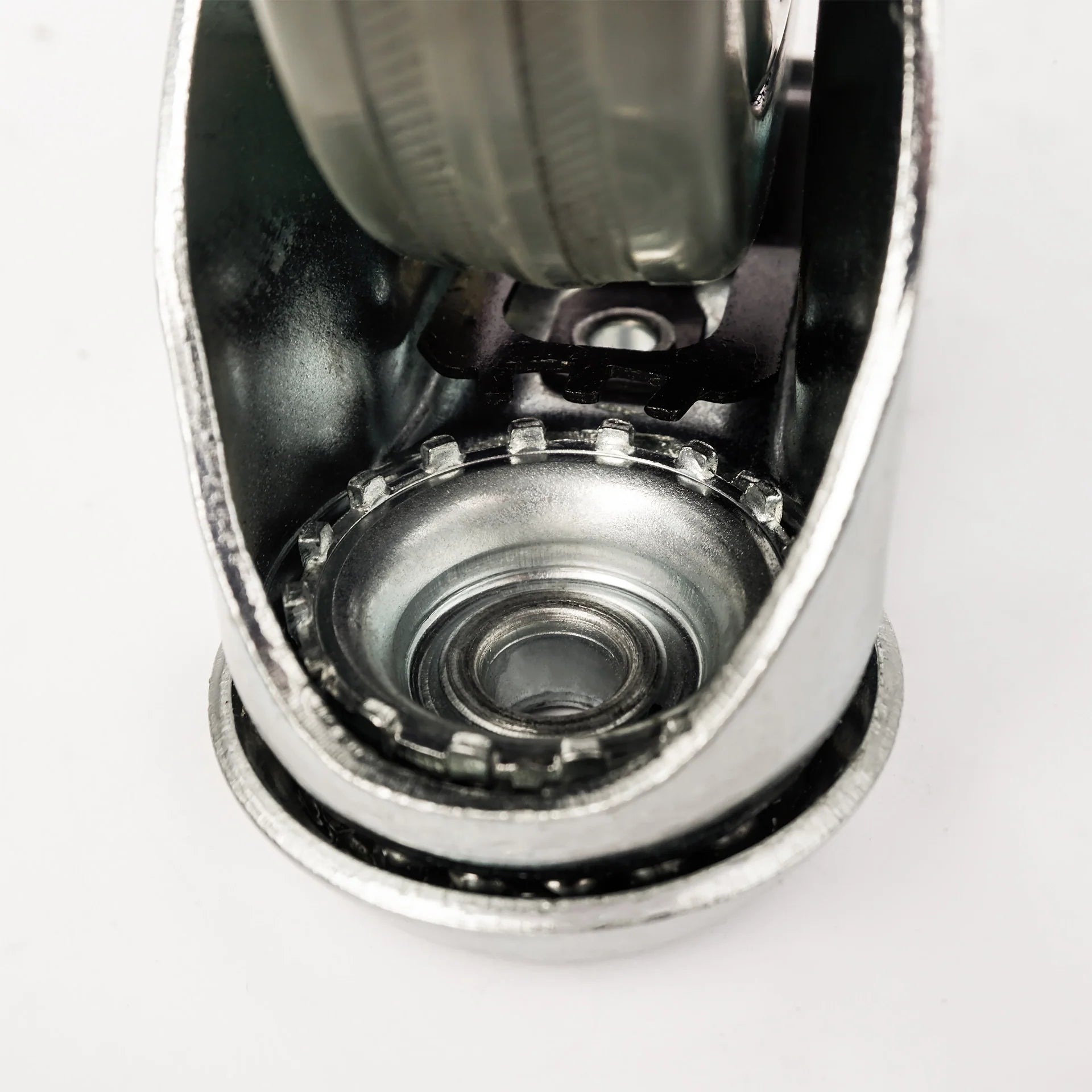 Widok na łożysko ślizgowe, Ø 75 mm Zestawu kołowego obrotowego z hamulcem: tworzywo guma, na otwór, nośność 25 kg | 3057-75