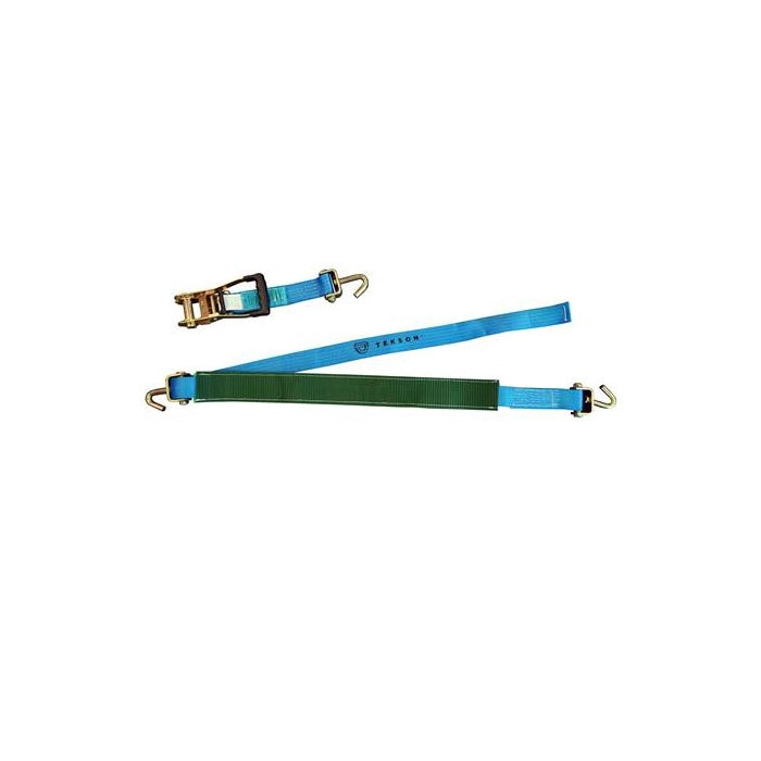 3 Punkt Spanngurt 4 T blau 350 daN mit Wirbelhaken / Gummihandgriff und Grünem Schutzschlauch | Tekson
