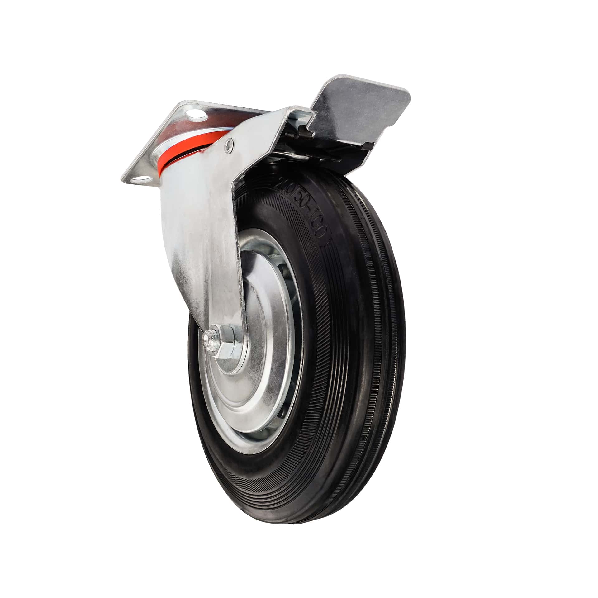 Ø 125 mm | Zestaw kołowy obrotowy z hamulcem: metal guma, płyta mocująca, łożysko wałeczkowe, nośność 50 kg | 4003-125 - półprofil
