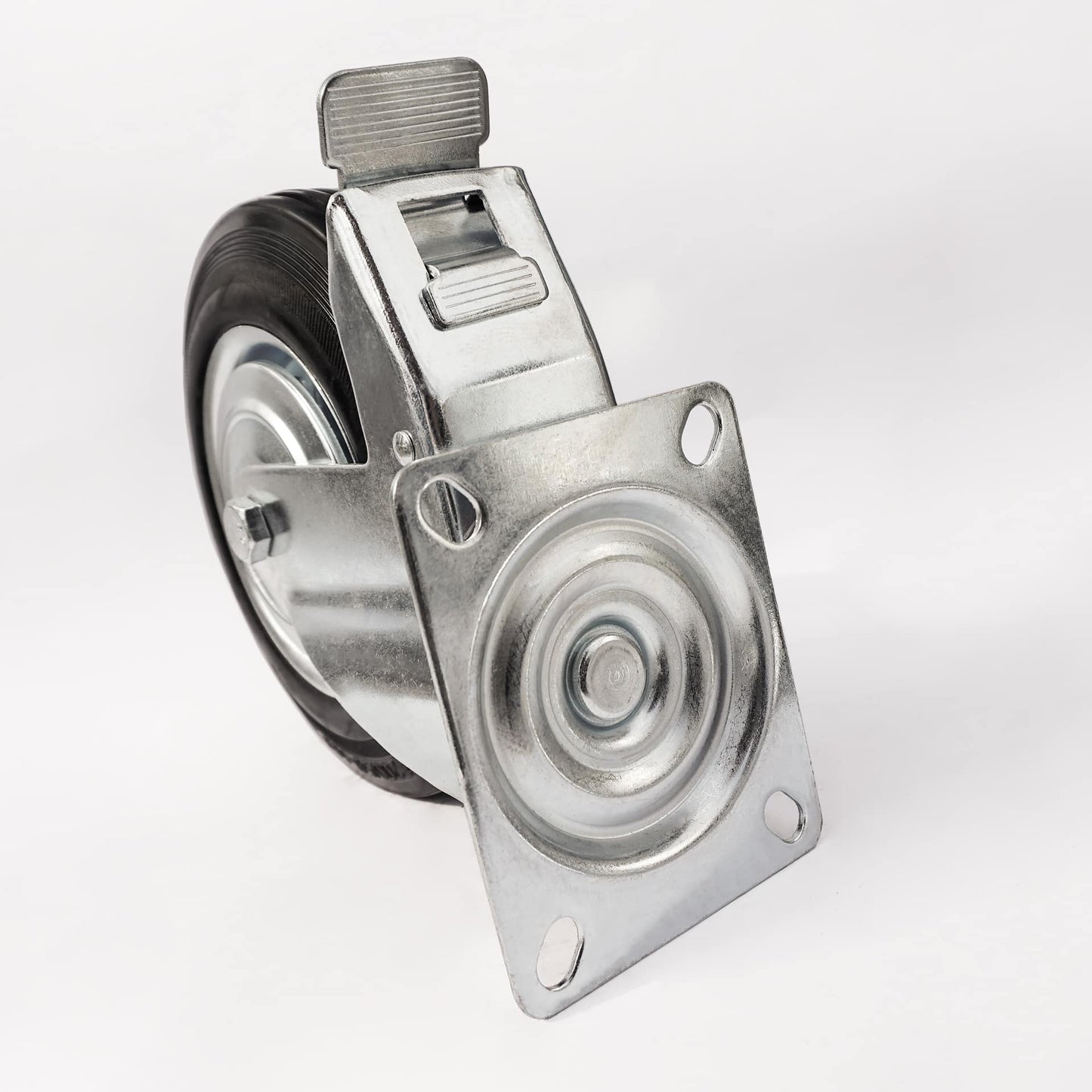 Ø 100 mm | Zestaw kołowy obrotowy z hamulcem: metal guma, płyta mocująca, łożysko wałeczkowe, nośność 50 kg | 4003-100 - płyta mocująca