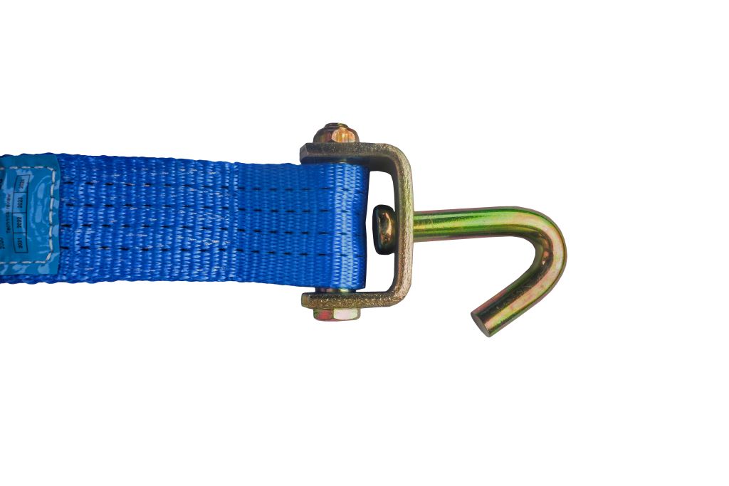 3 Punkt Spanngurt 4 T blau 350 daN mit Wirbelhaken / Gummihandgriff und Grünem Schutzschlauch | Tekson